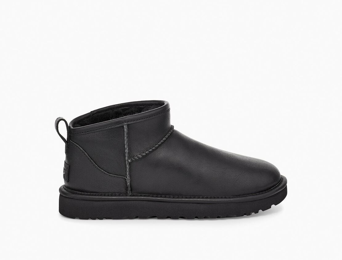 Уггі жіночі шкіряні UGG Ultra Mini Leather Чорні