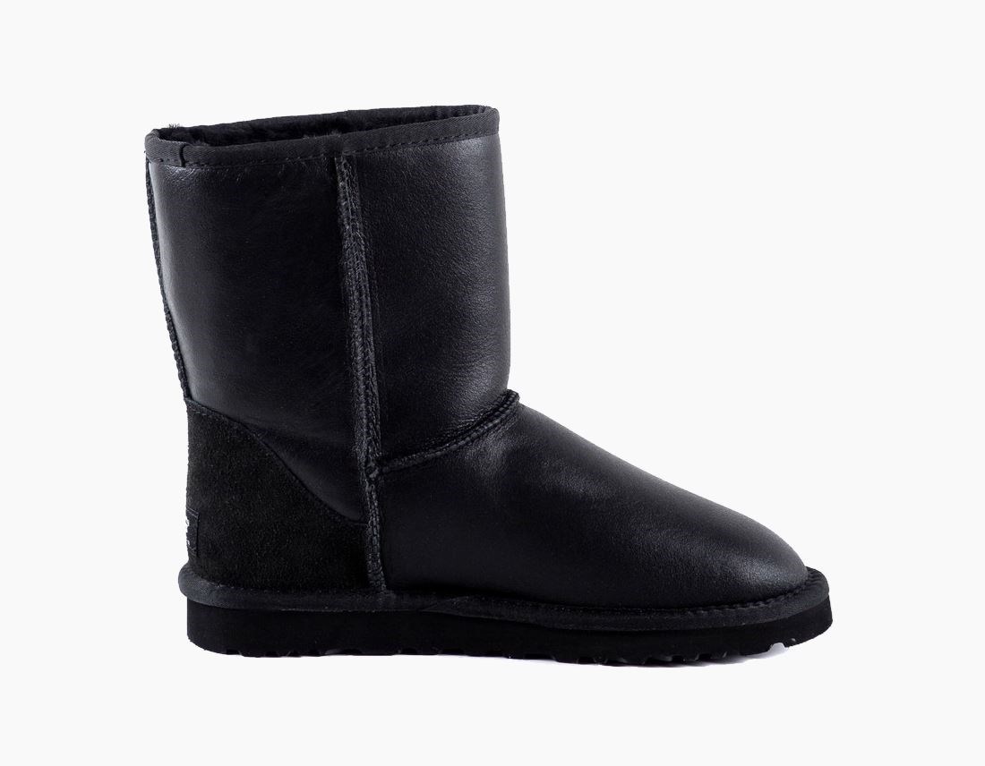 Чоловічі Уггі Високі Шкіряні UGG Short Classic Leather Metallic Чорні