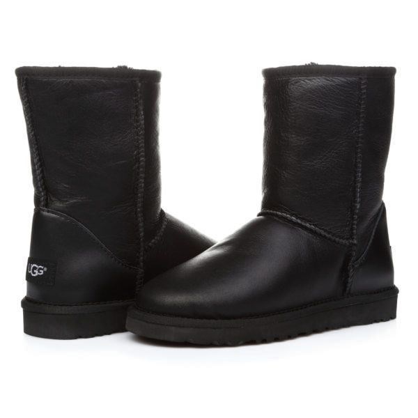 Чоловічі Уггі Високі Шкіряні UGG Short Classic Leather Чорні